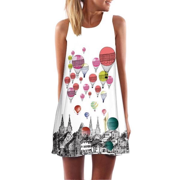 

casual women 3d balloons flower printed a line sleeveless o neck mini dress drop shipping good quality, Black;gray