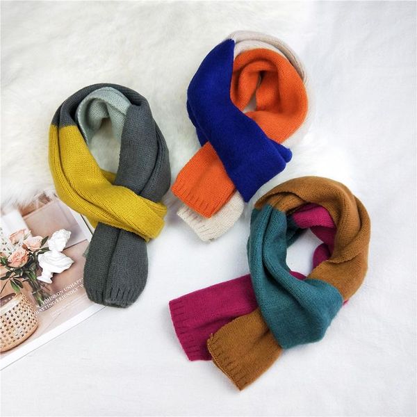 

scarves 130cm*18cm long scarf korean style knitted three-colors splicing winter warm shawls wraps double-sided female, Blue;gray