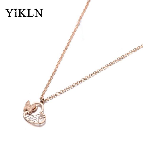 

chokers yikln rose gold stainless steel butterfly heart charm choker necklace jewelry lovely pendant chain for women yn19113, Golden;silver