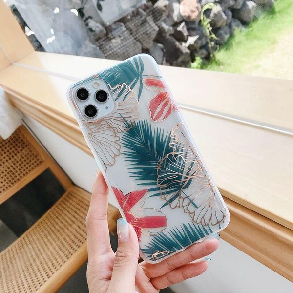

flykylin transparent banana leaf phone case for iphone 12 11 pro x xr xs max 8 7 plus se2020 plating flowers soft sqczao home2006