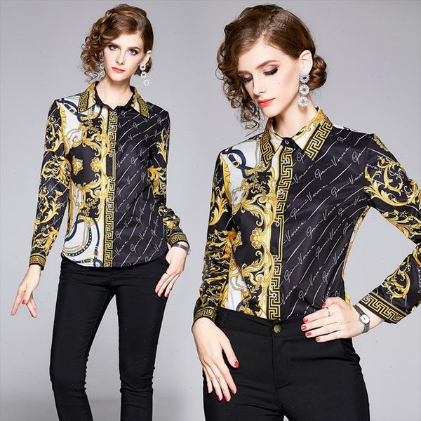 

new womens fashion in europe and america printed lapel shirt long sleeve shirt, cultivate ones morality person, White
