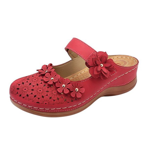 

dropshipping 2020 new women sandals summer handmade retro ladies shoes leather floral sandals women flats shoes woman t200322, Black