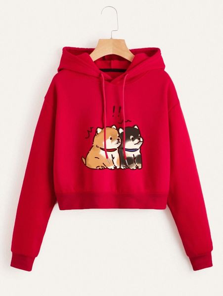 

cartoon graphic drop shoulder drawstring thermal hoodie f28c#, White;black