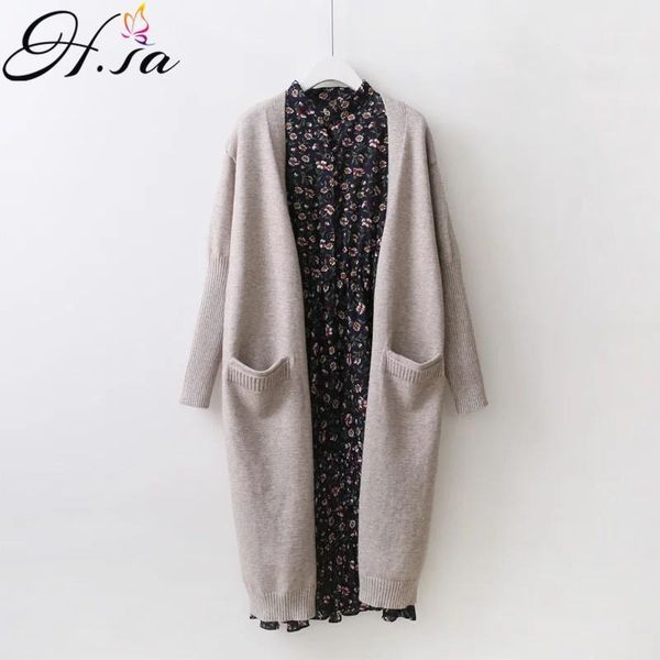 

h.sa new women long sweater cardigans 2017 fashion ladies outerwear autumn winter open stitch long knit cardigans tricot jumper1, White
