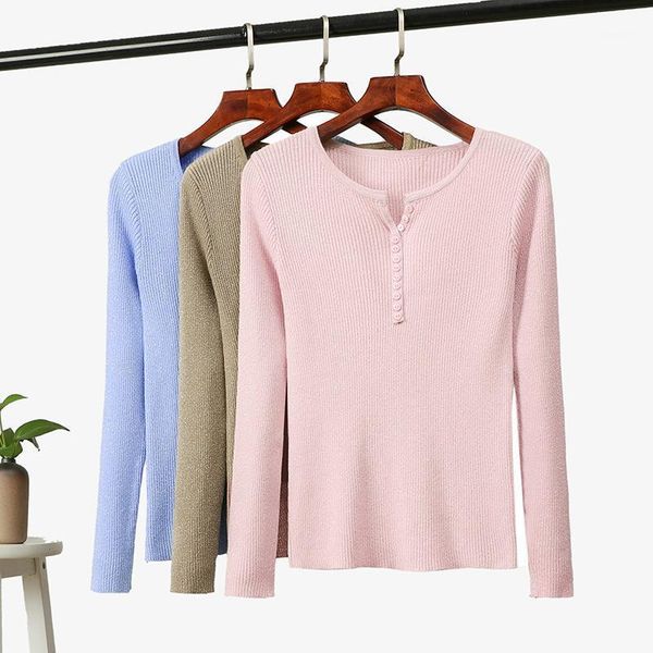 

ziamonga autumn new korea fashion women long sleeve button o-neck pullovers all-matched casual knitting sweater ladies sweaters1, White;black