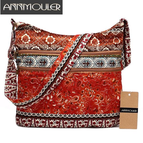 

annmouler fashion women shoulder bag bohemian style hippie hobo bag double zipper sling crossbody messenger large