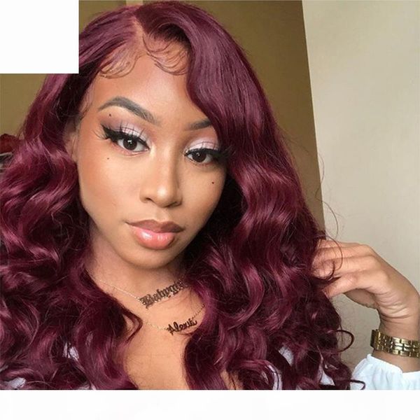 

body wave burgundy 99j colored lace front human hair wigs 180% for women pre plucked brazilian remy hair, Black;brown