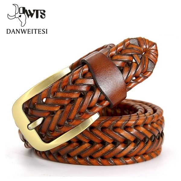

dwts] fashion mens belts luxury genuine leather brown braided real cow skin straps men jeans wide girdle male 120 cm y200520, Black;brown