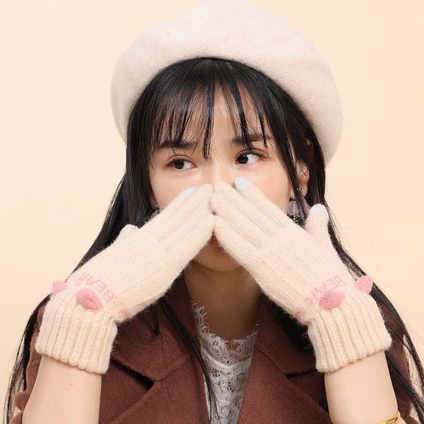 

net red same type women autumn winter touch screen gloves lovely hairy wool, Blue;gray