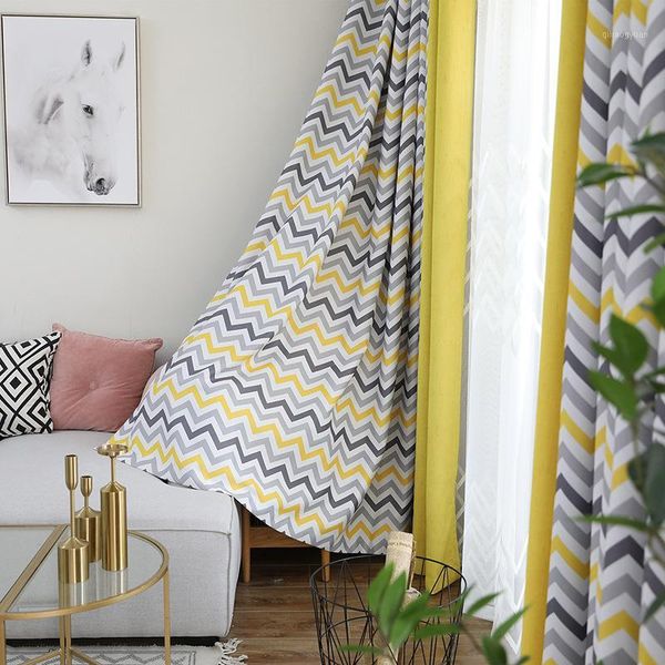 

yellow wave stripe geometric finished curtain contracted contemporary splice curtains for living room bedroom jk132y1