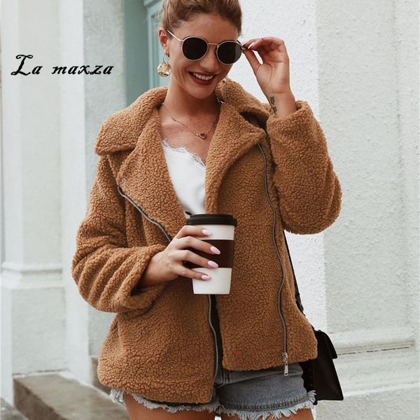 

womens coats winter faux fur coat 2020 casual fashion faux fur jacket plus size shaggy jacket1, Black