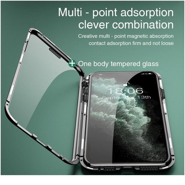 

360 magnetic adsorption metal case for iphone 11 12 pro xs max xr se double sided glass case for ip bbyuvh