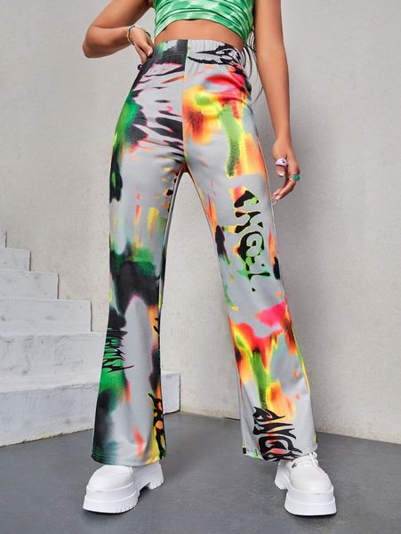 

tie dye flare leg pants h0rn#, Black;white