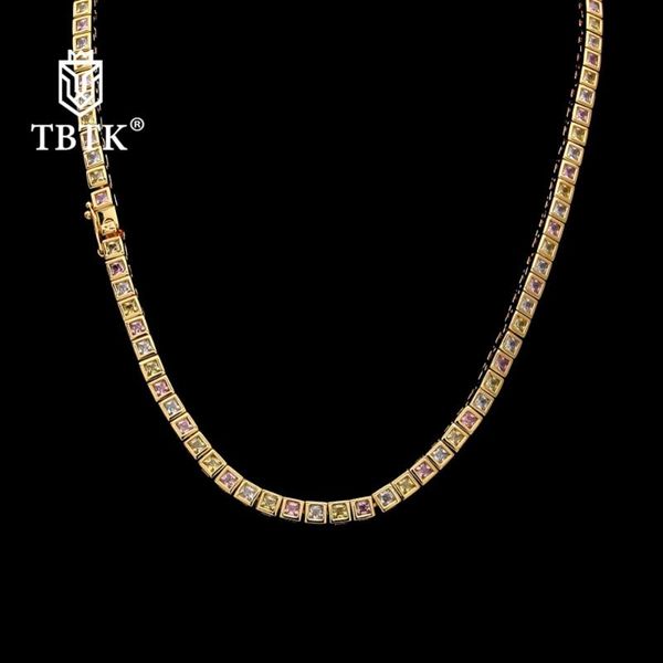 

chains tbtk copper metal paved multicolor crystal cz stone luxury jewelry for man heavy punk gold iced out chain necklace unisex, Silver