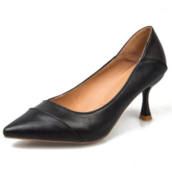 

pumps women shoes women pu slip on 3-5cm thin high heels pointed toe party wedding office & career breathable shallow1, Black