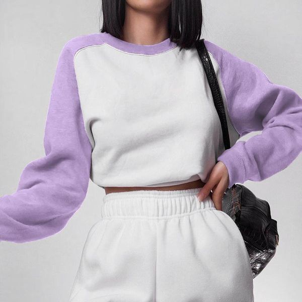 

women's hoodies & sweatshirts european american fashion trendy raglan contrast color long sleeve o-neck high waist cropped casual slim-, Black