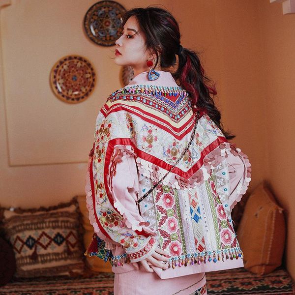 

pink autumn sweet fall jacket loose sequins women casual embroidery spring handmade luxury tassel beading denim short 2020 coat saosp, Black