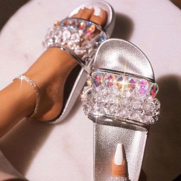 

roman rhinestone eva material transparent jelly women sandals flat bottom pvc beach ladies slippers six colors y200423, Black