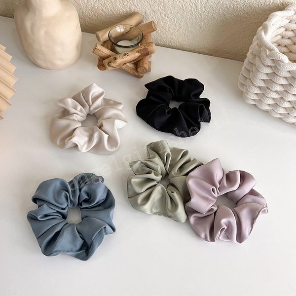 

high-quality satin large hair ring ins intestine ring sweet soild color hairbands women korean simple headdress, Slivery;white