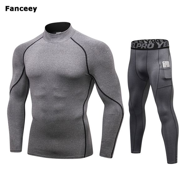 

fanceey high collar winter thermal underwear men long johns men rashgard shirt+pants sets warm compression underwear thermo men 201125, Black;white