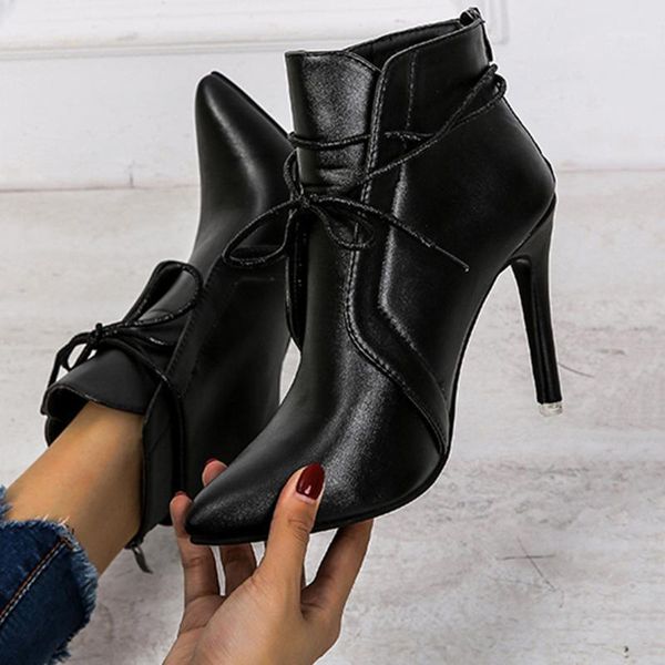 

ladies black pointed toe shoes stiletto high ankle heightened casual leather shoes ankle boots zapatos de mujer zapatos1