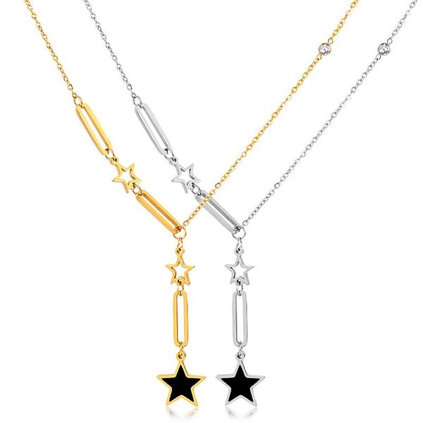 

fysara long кисточкой звезда подвеска ожерелье для женщин цирконий choker ожерелье стали collier себе ювелирные изделия пара любовника ворот, Black