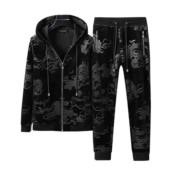 

men's winter hooded suit keep warm training set men gold velvet outdoor sportswear set keep warm suit winter sports 2-piece, White;black