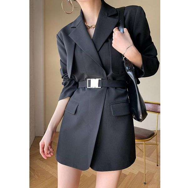 

casual women loose blazer coat chic ladies turn down collar long blazer coat female autumn spring for office lady outfits, White;black