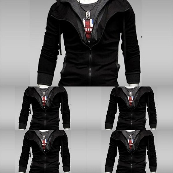 

мужской капюшон кардигана свитер спорт вскользь пальто hoodie балахон корейского тонкого двойной молнии пальто для мужчин w14 fgiat, Black