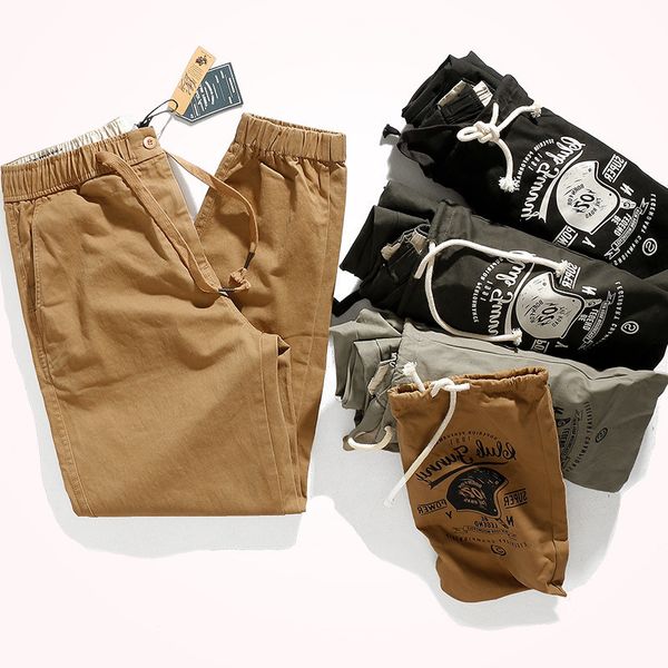 

2020 autumn winter new men's fashion 100% cotton thickened elastic waist drawstring loose casual pencil pants trousers, Black