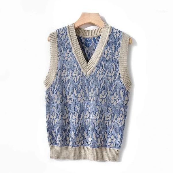 

2020 autumn new women's v-neck sleeveless jacquard pattern spliced casual knitted sweater vest1, Black;white