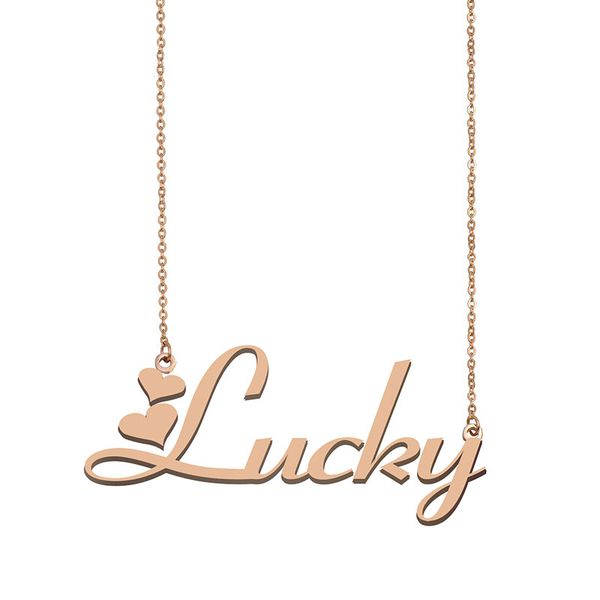 

lucky name necklaces pendant custom personalized for women girls children friends mothers gifts 18k gold plated stainless steel, Silver