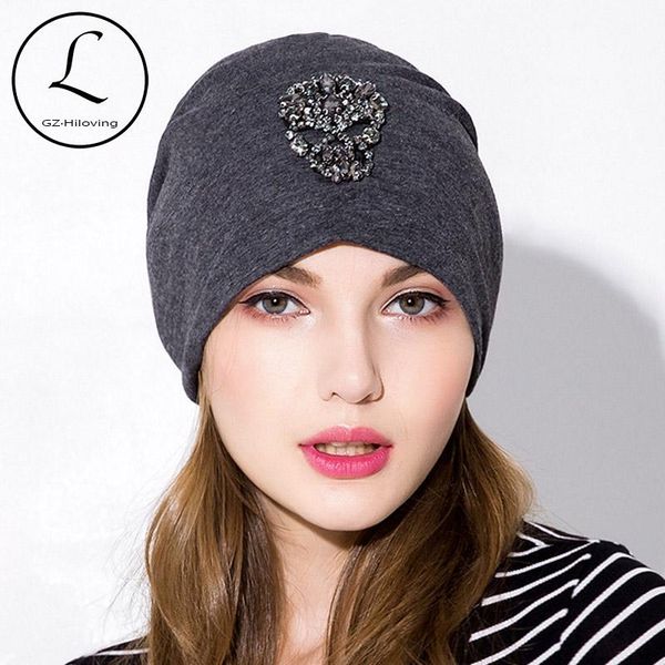 

beanie/skull caps gzhilovingl 2021 soft cotton skull beads women beanies hats casual solid color oversize slouch skullies for ladies, Blue;gray