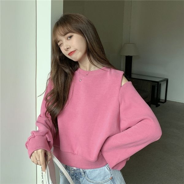 

8laup shoulder women's loose ins summer 2020 new slimming hat-short f sweater long-sleeved fashion sweater dvj14, Black
