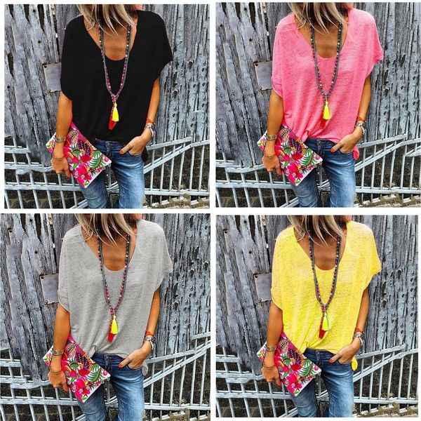 

x7g7p 2020 new bottom color color v-neck short t-shirt bottoms for women 2020 new summer candy sleeve candy bottom summer v-neck short sleev, White