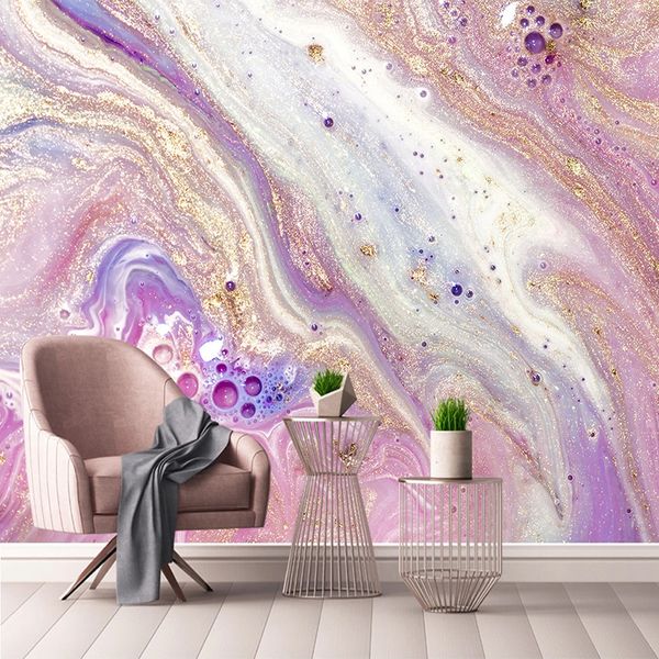 Foto feita sob encomenda 3D Wallpaper Modern Abstract Pink Gold Marble Waterproof Mural criativa Quarto Sala de TV fundo Wall Art