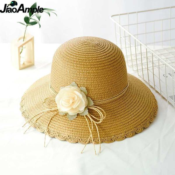 

women korean graceful flower straw hats spring summer leisure sun protection caps girls fashion beach sea travel cap headgear1, Blue;gray