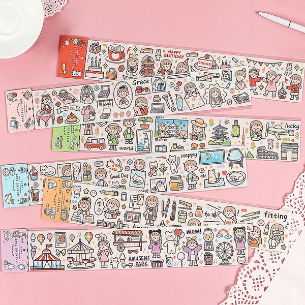 

korean version of the small fresh account diary stickers kawaii girl heart-shaped cute decorative tape diy cartoon sticker pack