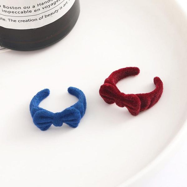 Cluster Rings Trendy Samt Bow Für Frauen Vintage Bowknot Blau Rot Flocking Open Ring Index Finger Jewlery Damen Mädchen Geschenk