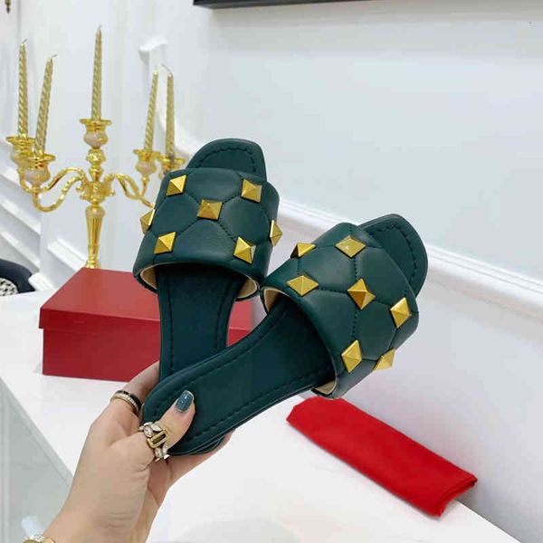 

roman slide women sandal rivet high heel women leather dress shoes designer black 65mm and flat slippers wedding shoes with box
