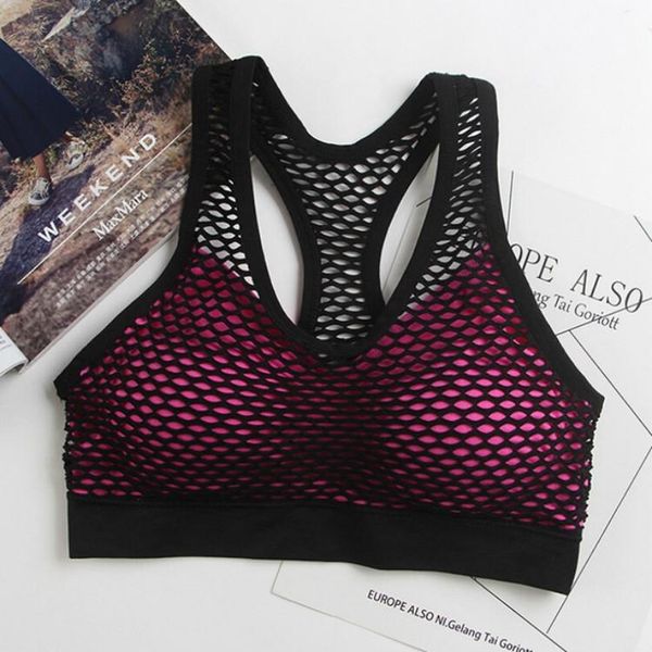 

breathable mesh sport bra women hollow out cross sizef, Red;black