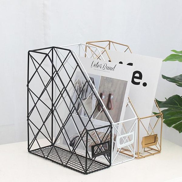 

hooks & rails shelf office home stand hollowed out file management deskbooks organizer iron grid storage rack practical holder magazine