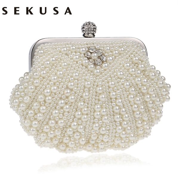 

sekusa shell design women bags beaded handmade diamonds chan shoulder messenger crystal wedding evening bag y201224