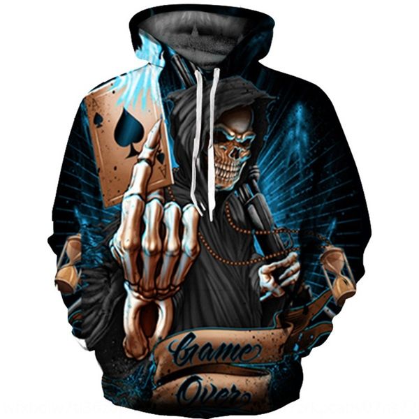 

2019 new spring and autumn skeleton 3d printed hooded sweater pullover pullover pullovercoat pullovermen's large size coat dllah, Black