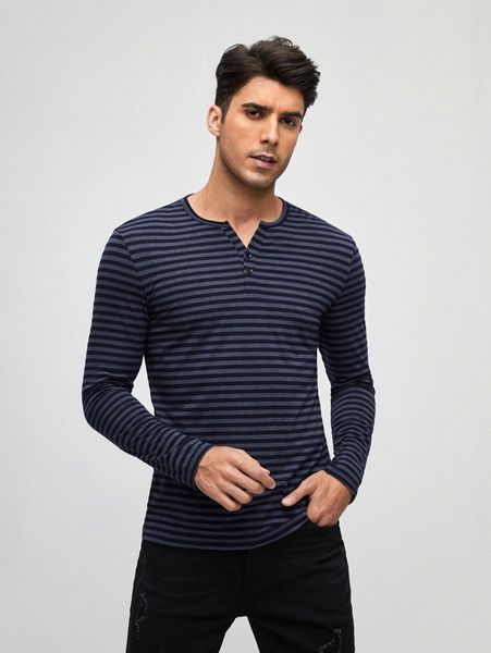 

men striped button front tee g8el#, White;black