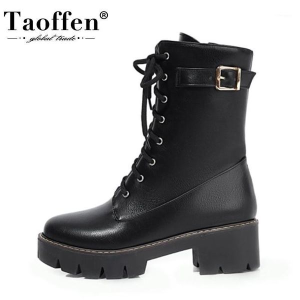 

boots taoffen women half short buckle thick heel winter shoes fashion cool ladies footwear size 34-431, Black