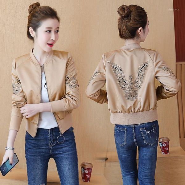 

new 2020 spring autumn women short jacket printed casual fashion long sleeve zipper bomber jackets female outwear big size1, Black;brown