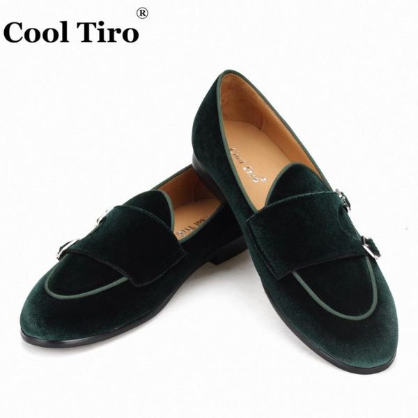 

cool tiro green velvet double-monk loafers men's moccasins slippers casual shoes wedding party dress shoes man flat buckles, Black