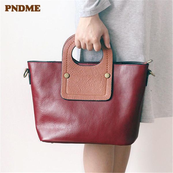 

pndme luxury genuine leather ladies handbag fashion vintage layer cowhide designer red tote bag crossbody bags for women