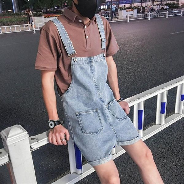 

japanese retro style suspenders casual wild blue denim overalls fashion handsome men's shorts bib jeans1